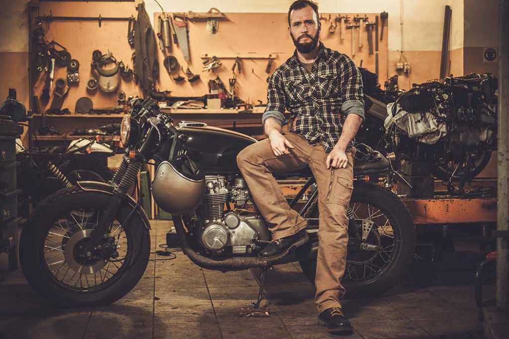 guy with motorcycle without windshield