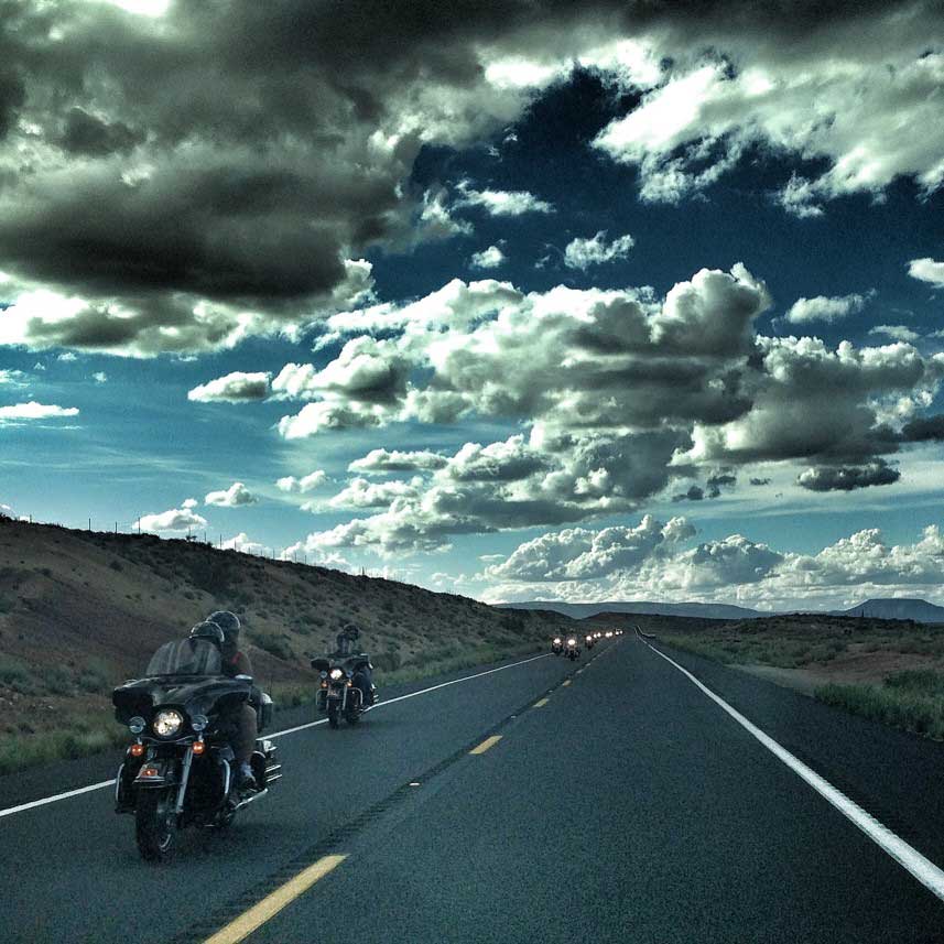 harley motorcycles with windshields open road