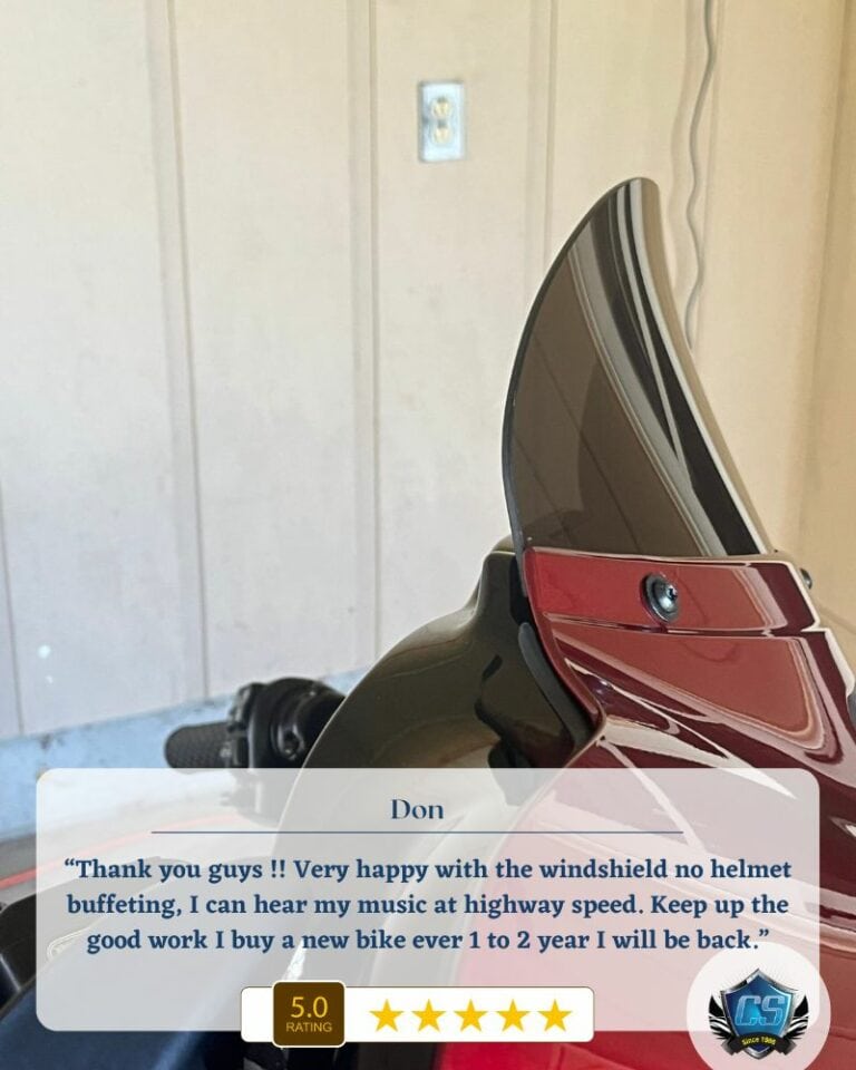 Best Aftermarket Windshield for Harley-Davidson 3 Thank you guys Very happy with the windshield no helmet buffeting I can hear my music at highway speed. Keep up the good work I buy a new bike ever 1 to 2 year I will be back