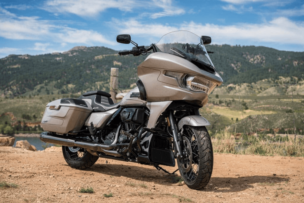 Choosing Your Shield 11 2024 Harley-Davidson Road Glide touring motorcycle parked at scenic mountain overlook